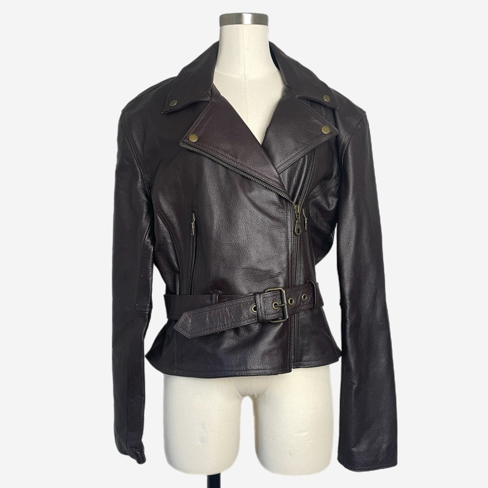 Himalaya Motor Bike Wear Brown Motorcycle Leather Jacket belted classic retro 8
